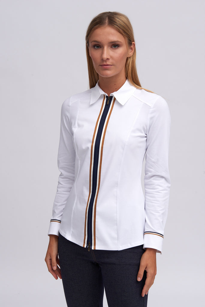 onega white zip blouse with stretch 