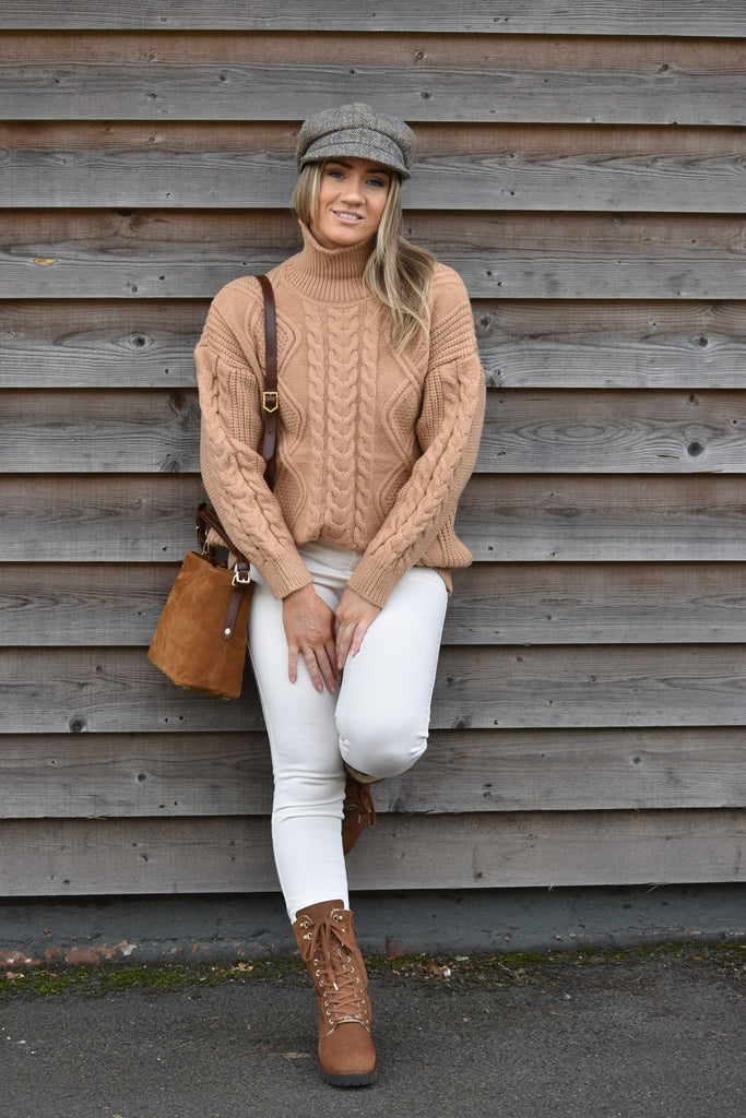 brompton camel cable knit jumper 