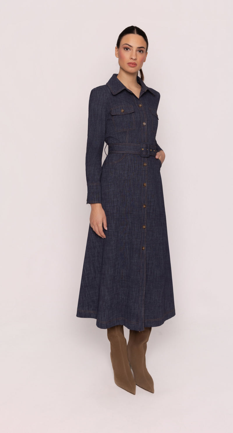 Ainsley Belted Denim Shirt Dress – Indigo