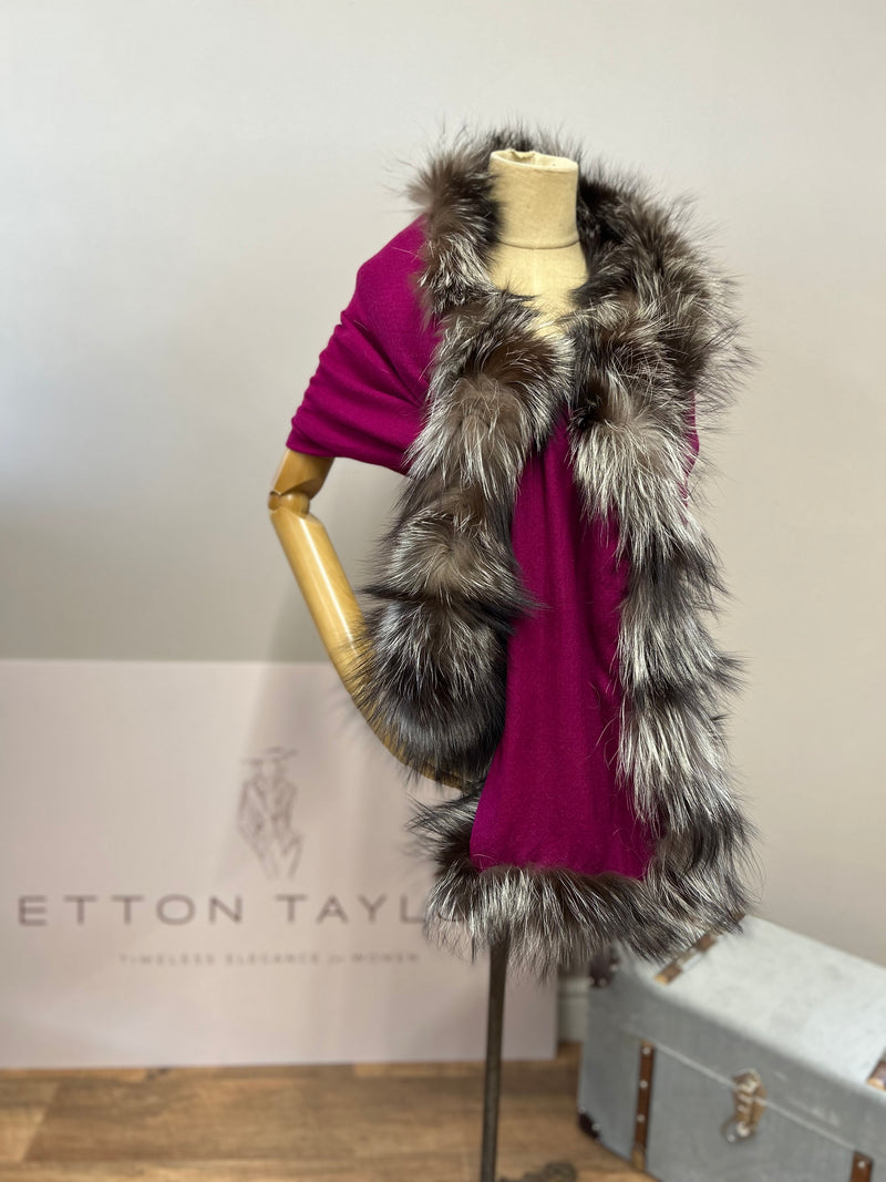 Plum and silver fox cashmere and silk wrap