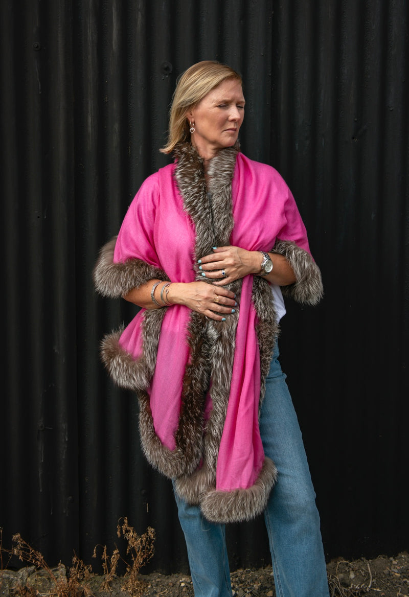 Pink cashmere and silk fur wrap