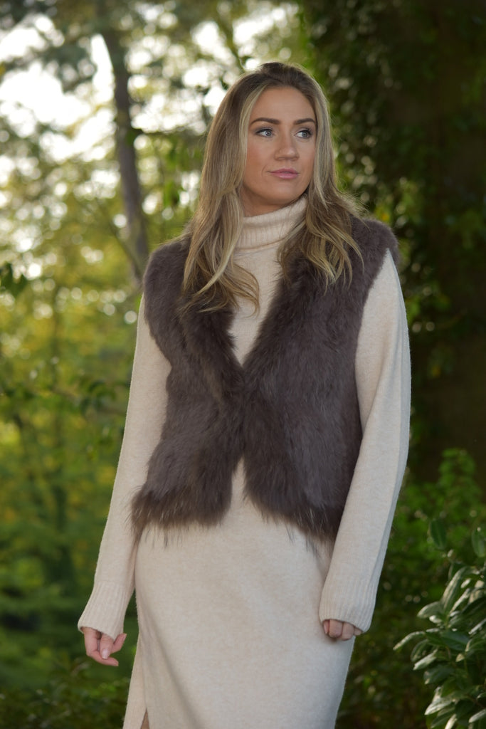 anna fur gilet mushroom taupe 