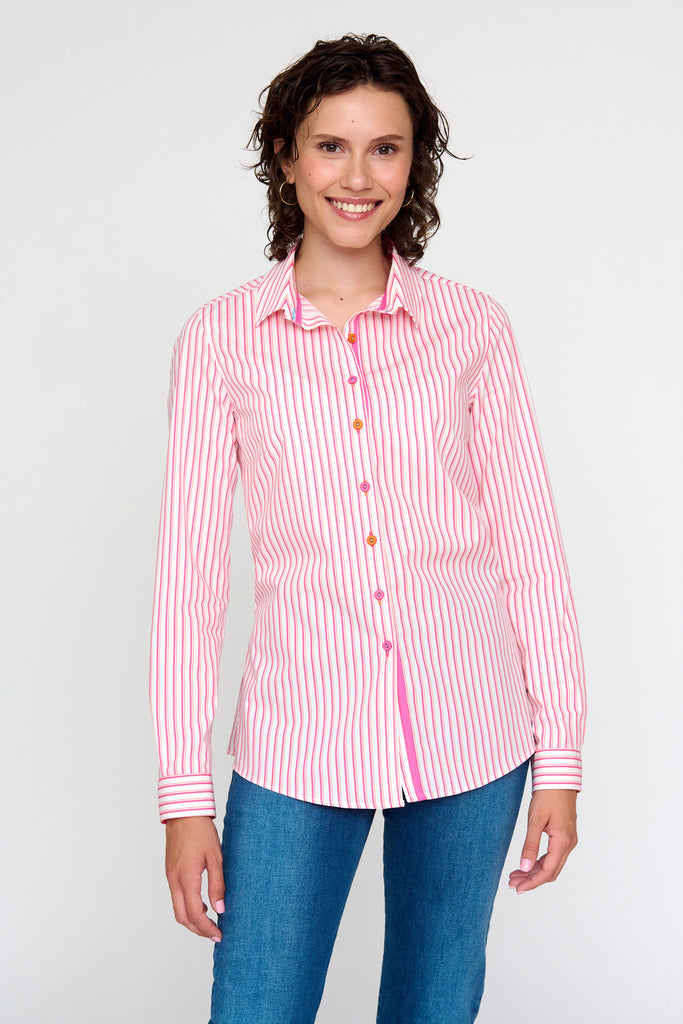 Pink stripe cotton blouse 