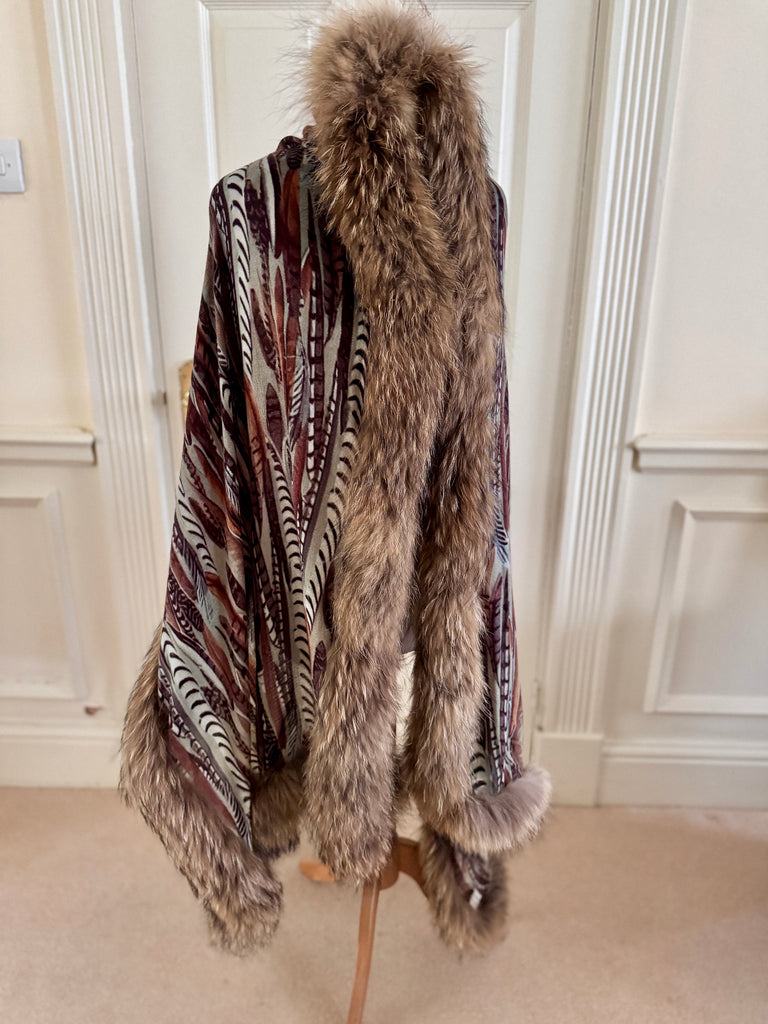 Cashmere and silk wrap with fur trim 