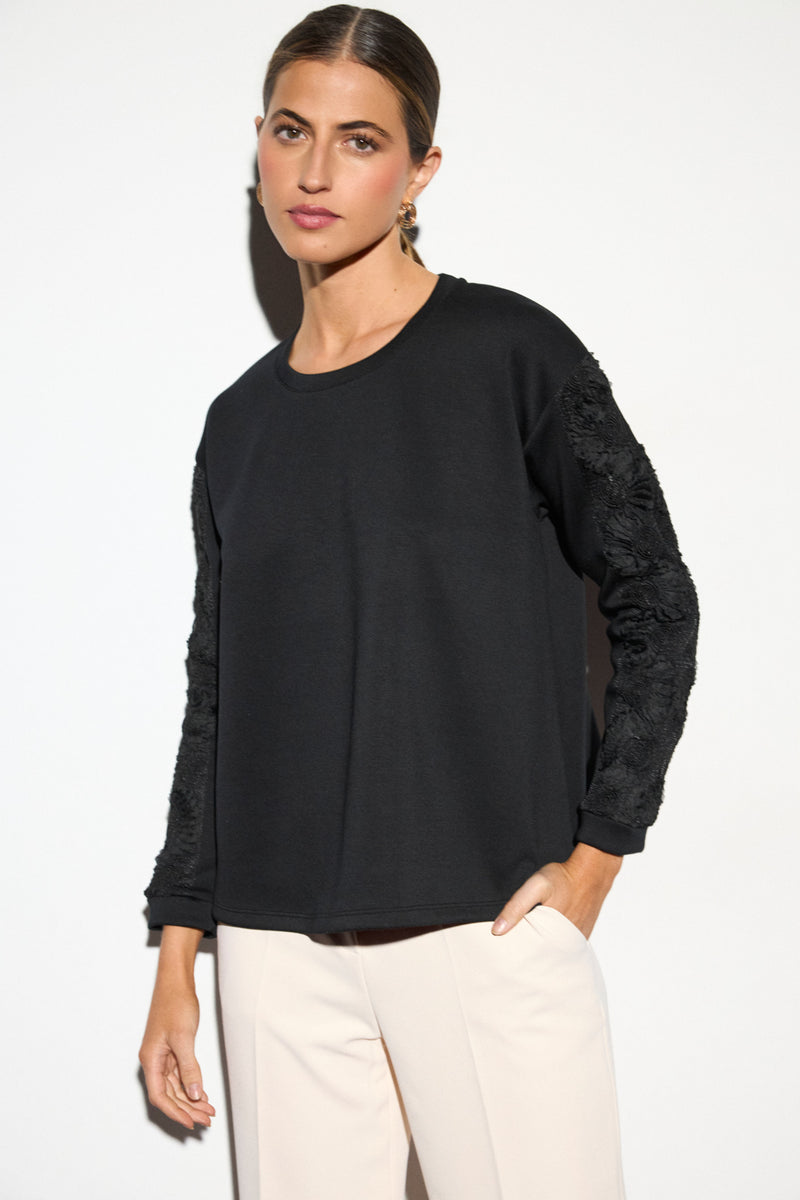 Bariloche Font Black Embroidered Sleeve Jumper