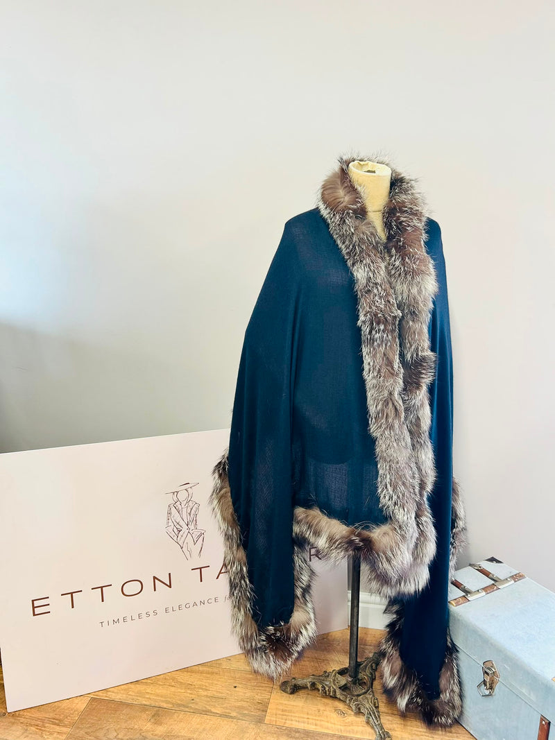 Grey Cashmere Blend Wrap with Recycled Silver Fox Fur