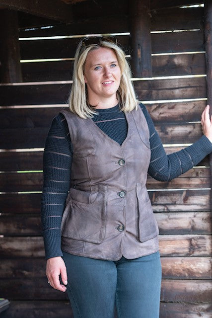 Brown leather shooting gilet 