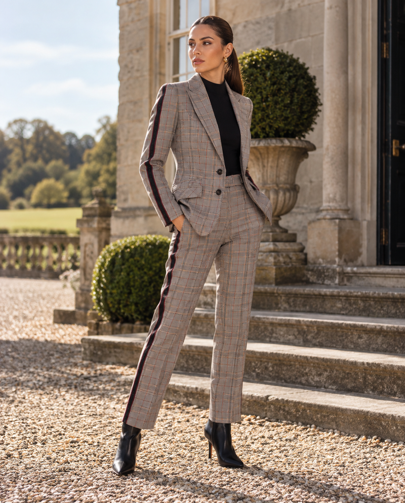 Marlborough Tailored Check Blazer with Stripe Detail