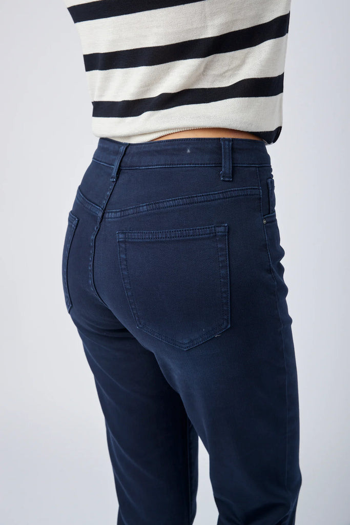 Waistband of navy jeans 