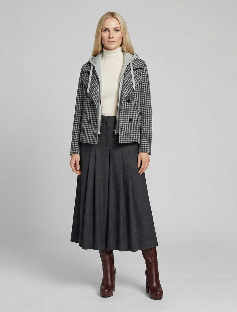 Hettie Houndstooth Jacket with Detachable Hood