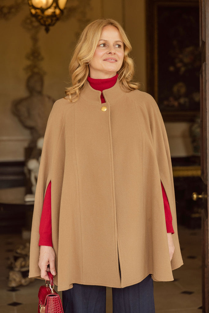 Camel cape with brass button