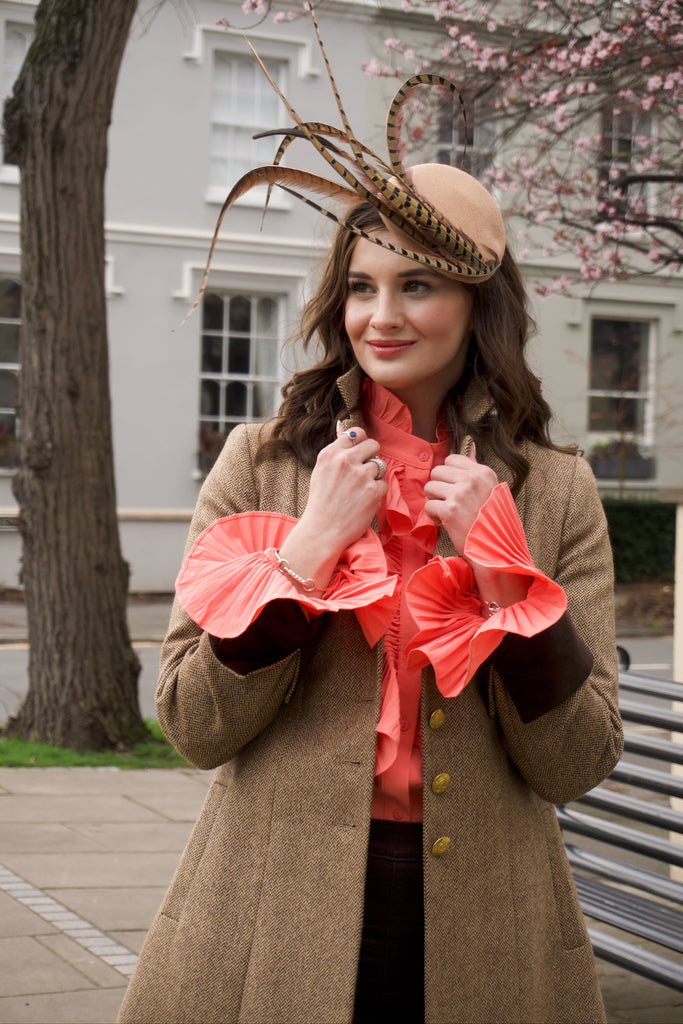 Coral blouse with ruffles 