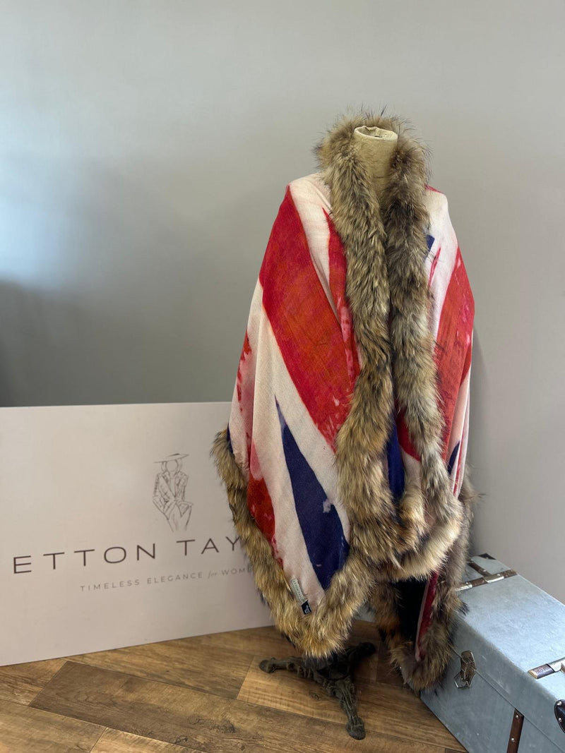 Limited Edition Union Jack Cashmere Wrap with Recycled Raccoon Fur