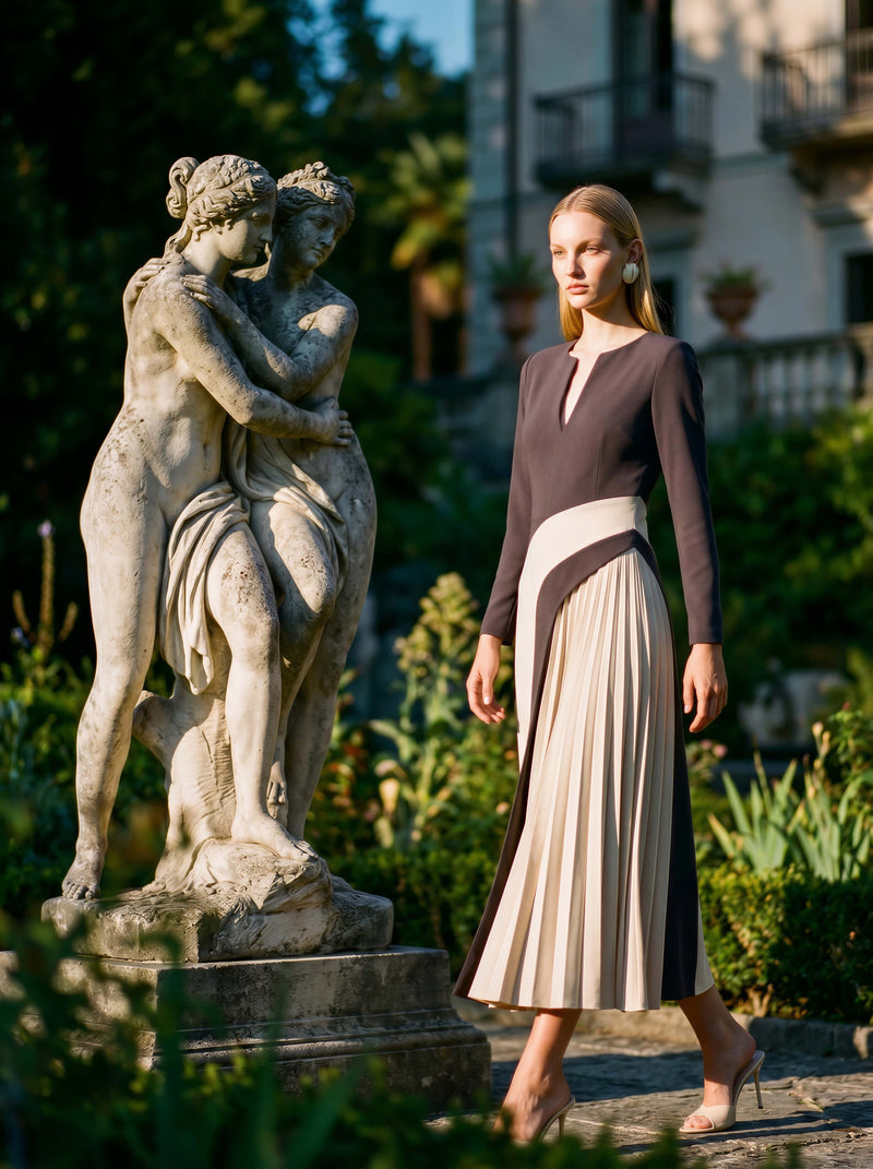 Celeste Bicolour Pleated Dress