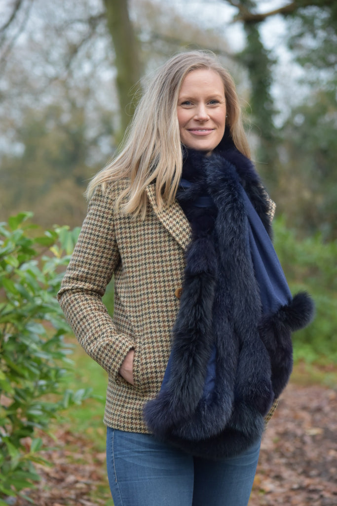 navy cashmere fur wraps accessories for weddings races and evening dresses